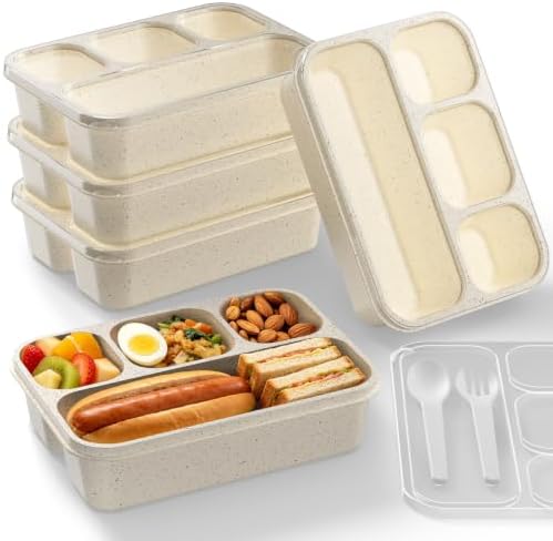 Bento Box 5-Pack, 4-Compartment Lunch Box for Women, Men & Kids