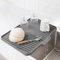Silicone Dish Drying Mat 16" x 13", Built-In Drain, Non-Slip, Gray