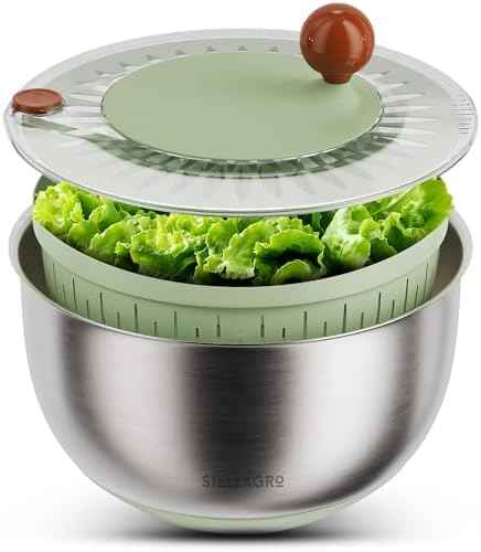 Large Stainless Steel Salad Spinner 5.3QT, Lettuce Dryer, Vegetable Washer with Brake Button, Non-Slip Base, Salad Dryer for Greens, Fruits & Vegetables