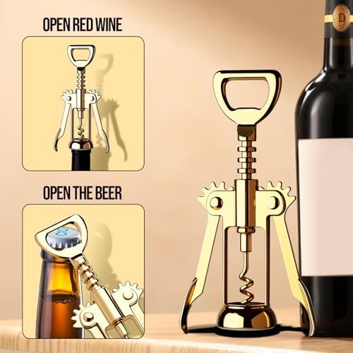 Gold Wine Opener, Zinc Alloy Premium Wing Corkscrew with