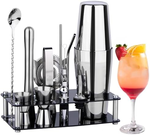 Wukuna Cocktail Shaker Bartender Kit, 15 Pcs Bar Tool with Acrylic
