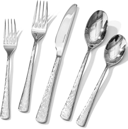 40 Pcs Silverware Set 18/10 Stainless Steel Hammered Flatware Set for 8