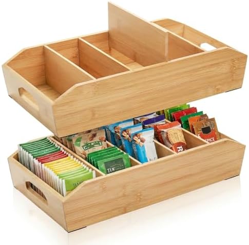 Pumtus 2 Pack Bamboo Pantry Organizers, Storage Bin with Removable