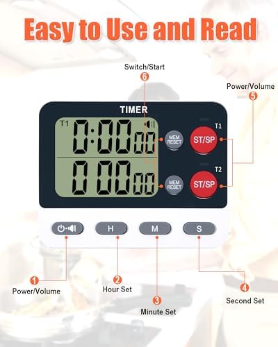 TPNEG Dual Kitchen Timer, Large Display
