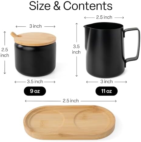 MIAMIO - Cream & Sugar Jar Set Stainless Steel with Bamboo Tray