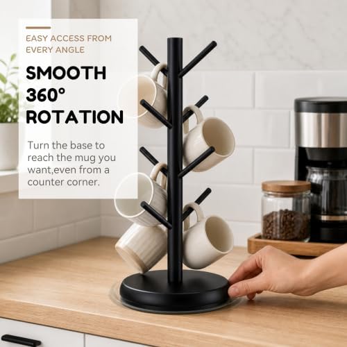 Rotating Bamboo Mug Tree, 8-Hook Holder