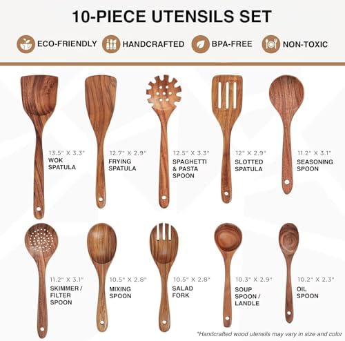 10-Piece Teak Wood Cooking Utensil Set