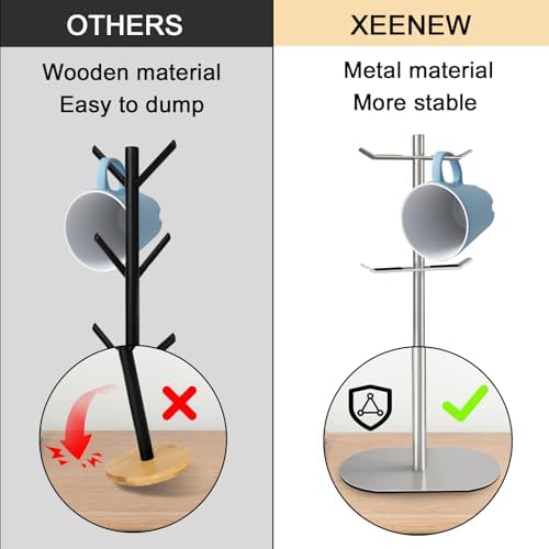 Mug Holder Tree, Coffee Cup Holder with 6 Hooks, Coffee Mug Rack