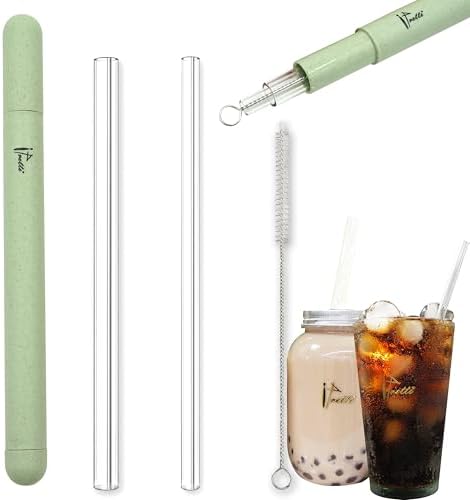 Reusable Glass Drinking Boba Straws with Brush set&Portable Case