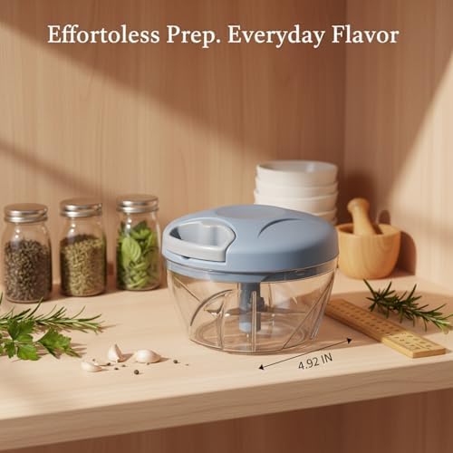 Manual Pull-String Food Chopper for Garlic, Herbs & Onions - Compact