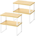 Kitchen Cabinet Organizer Shelf, Set of 4 Wood Kitchen Counter Shelves Riser with Metal Legs, Stackable Expandable Kitchen Storage Spice Rack, Can Cup Dish Organizer, Bamboo
