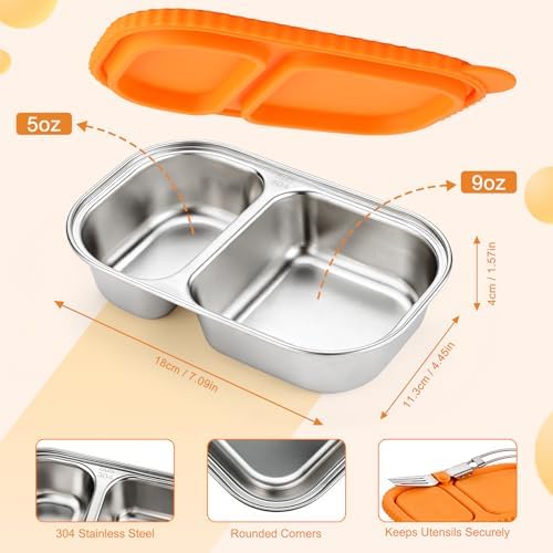 3 Pack Stainless Steel Snack Containers with Silicone Lids, Reusable