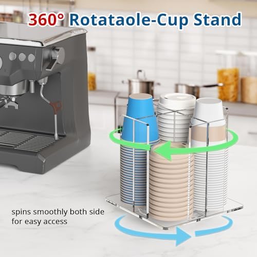 KOTEMON Cup and Lid Holder, 4-Compartment, Clear Acrylic