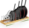 Tomorotec Bamboo Pot Lid Holder with Adjustable Stainless Steel