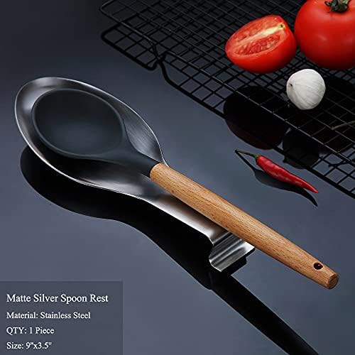 Matte Silver Spoon Rest, Stainless Steel Spoon Holder for Stove Top