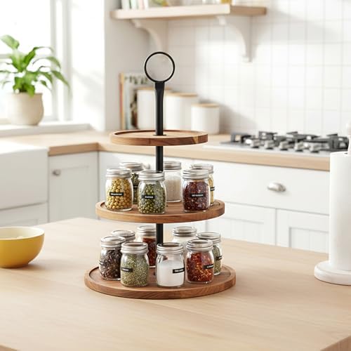 3 Tier Cupcake Stand, Round Wooden Cupcake Display Stand with Metal