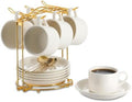 YOLIFE 4 OZ Porcelain Espresso Cups Set with Saucers and Foldable