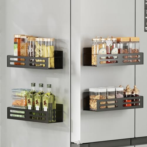 4 Pack Black Magnetic Spice Rack for Refrigerator