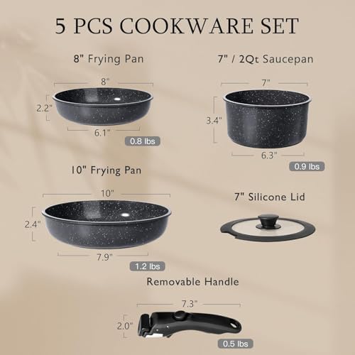 GiPP 5PCS Ceramic Pots and Pans Set Nonstick Detachable Handle