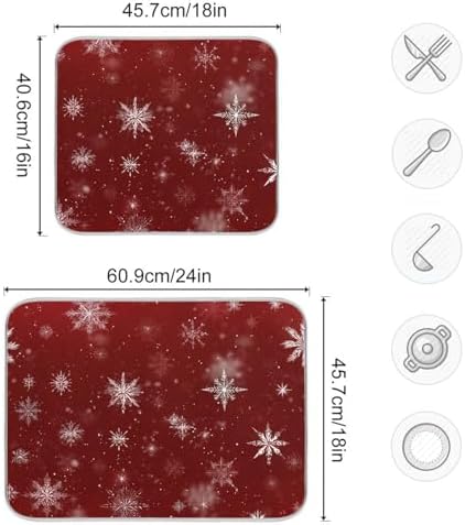 OTVEE Red Snowflake Beauty Dish Drying Mat for Kitchen Counter
