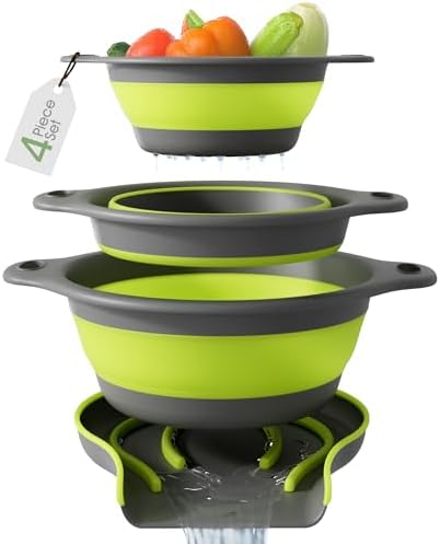 Gevoli 3-Pack Collapsible Colanders with Self-Draining Base, Over