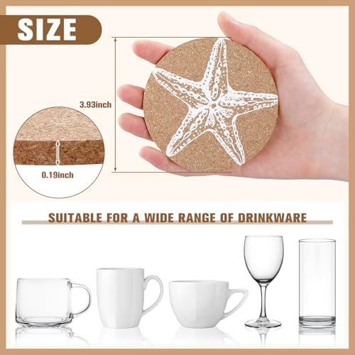 12 Pcs Coastal Coasters for Drinks Beach Cork Sea Shell Mat Gift