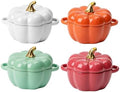 Pumpkin Bowl Set with Lid and Handle, Set of 4 Ceramic Ramekins for