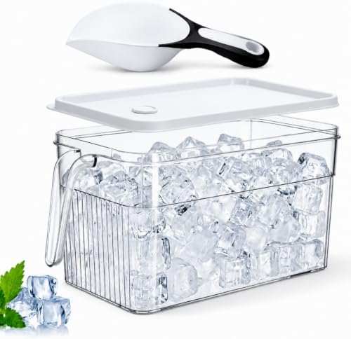 1 Set Ice Bin for Freezer with Lid Scoop, Tall Version, Black White