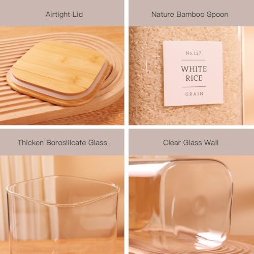2 Pack Square Glass Flour and Sugar Containers with 132 Kitchen Pantry