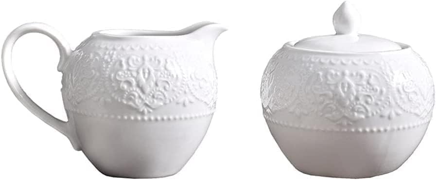 White Ceramic Creamer Pitcher with Sugar Bowl Set, Coffee Serving Set