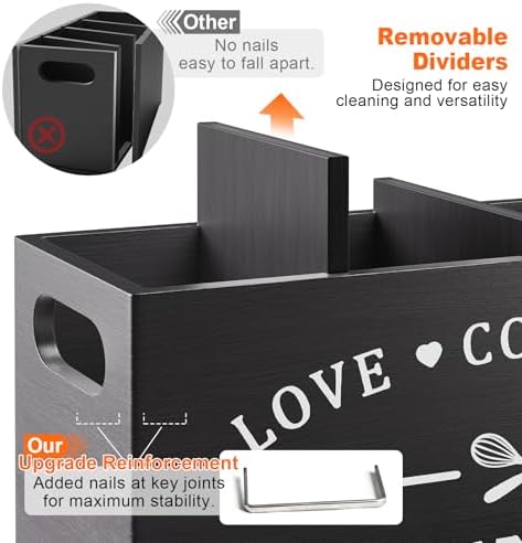 Extra Large Black Wooden Cooking Utensil Holder for Kitchen Countertop