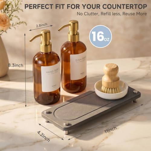 Kitchen Soap Dispenser Set, 2 Pack Amber Glass