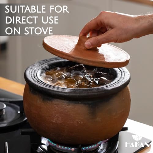 Hakan Efes Clay Cooking Pot with Lid, MIDI 2.9 Quarts Clay Pots for