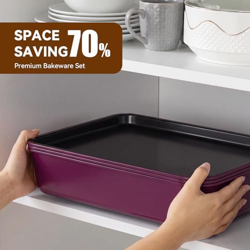 Wildone 13-Piece Baking Pans Set, Nonstick Bakeware Sets, Plum