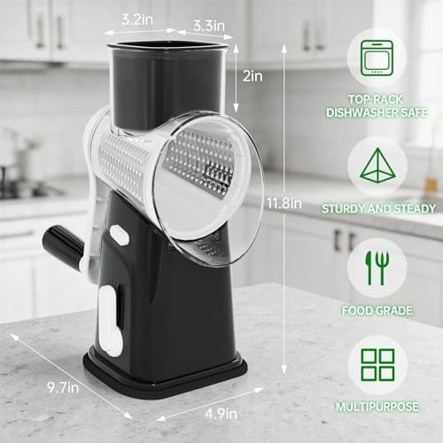 Ourokhome Rotary Cheese Grater Cheese Shredder with 5 Interchangeable