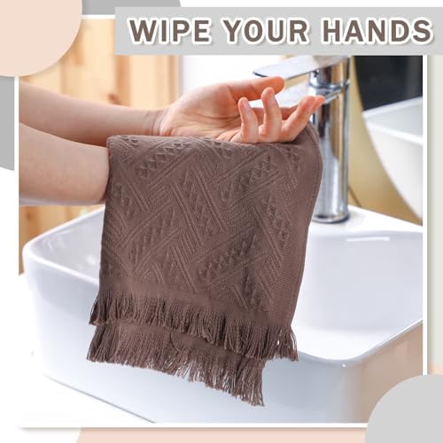 HunnmingRe 4 Pack Boho Hand Towel for Bathroom Kitchen, Brown