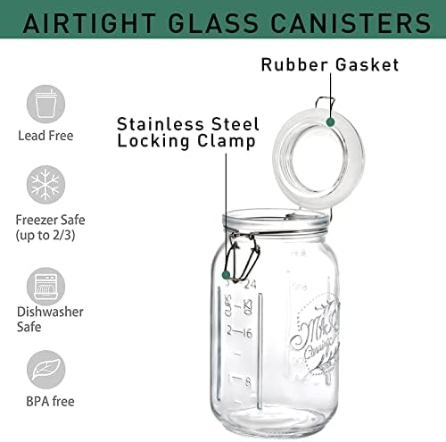 Tebery 4 Pack Clear Wide Mouth Glass Mason Jars with Airtight Clamp