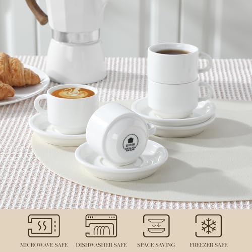 MALACASA Porcelain Espresso Cups Set of 4, with Saucers and Metal