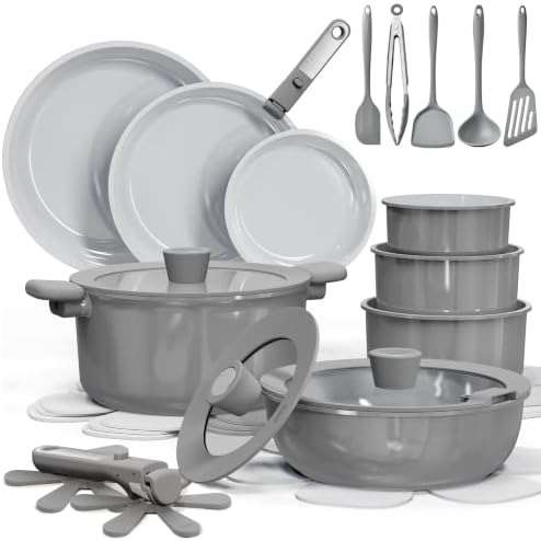 CAROTE 27pcs Ceramic Cookware Set, Pots and Pans Set with Detachable