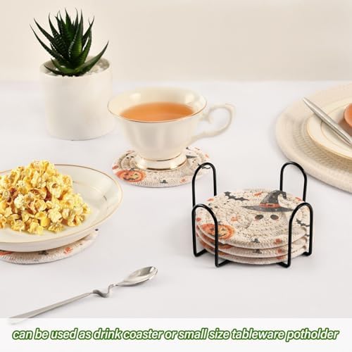 Cute Halloween Drink Coasters Set - 6 Pcs Minimalist Woven Coasters