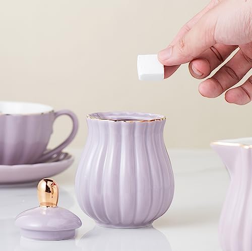 CLAY TONIC-8 OZ Porcelain Purple Coffee/Teacup and Saucer Set with