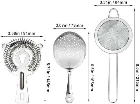 3-in-1 Cocktail Strainer Set, Includes Julep, Hawthorne, Fine Mesh
