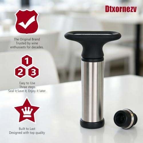 Wine Vacuum Pump with Stopper, Stainless Steel Wine Saver Preserver