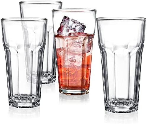 Yopay Set of 8 Highball Drinking Glasses, 12oz Lead-Free Tempered
