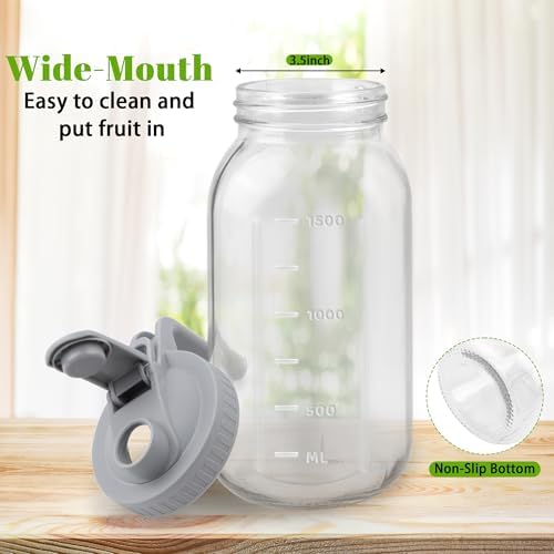 Heavy Duty Mason Jar Pitcher, 64 oz Glass Pitcher with Lid 2 Pack