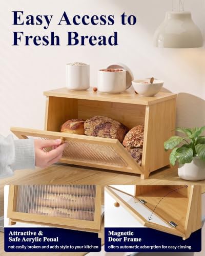 Kitsure Wooden Bread Box for Kitchen Countertop, 1-Tier, Bamboo