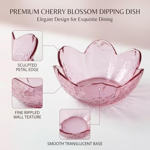 6 Small Pink Plastic Bowls, 2 Oz Sakura Dipping Sauce Dish Set