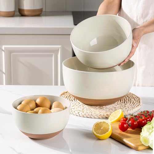 AmorArc Ceramic Mixing Bowls,Stoneware Nesting Bowls Set of 3 for