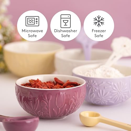 Mason Cash In the Meadow Set of 4 Prep Bowls, Embossed Floral Ceramic