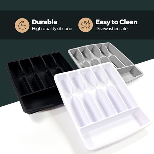 Pantrymade Silicone Silverware Drawer Organizer – Non-Slip Utensil